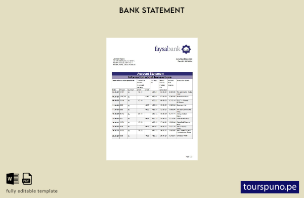 listo para imprimir plantilla de Excel de extracto bancario de Pakistán Fasyal